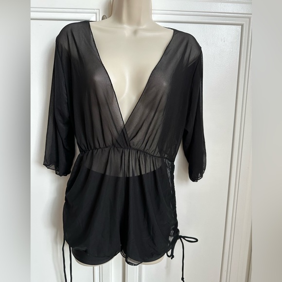 Black Romper Mesh Coverup. Size Small - Picture 1 of 9